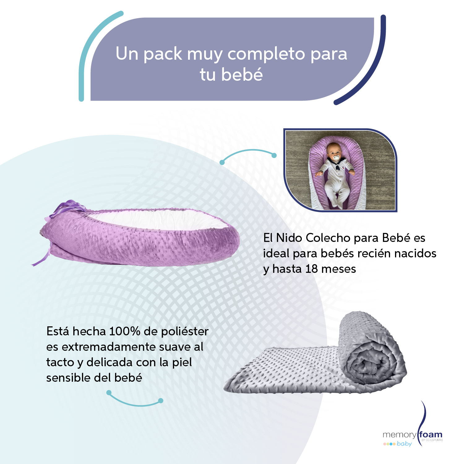 Foto 3 | Nido Bebé + Cambiador + Almohada Lactancia Morado + Cobija Gris