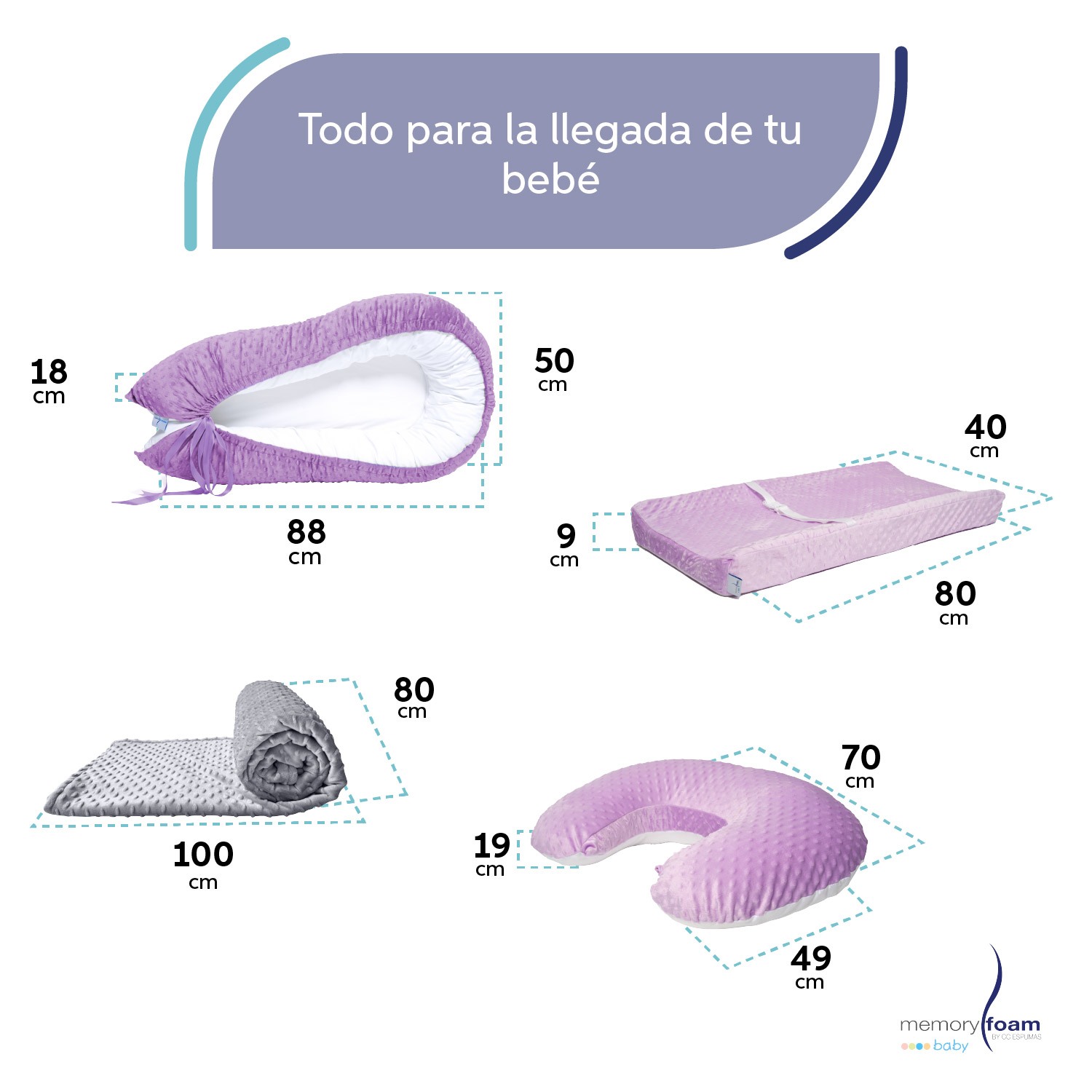 Foto 6 pulgar | Nido Bebé + Cambiador + Almohada Lactancia Morado + Cobija Gris
