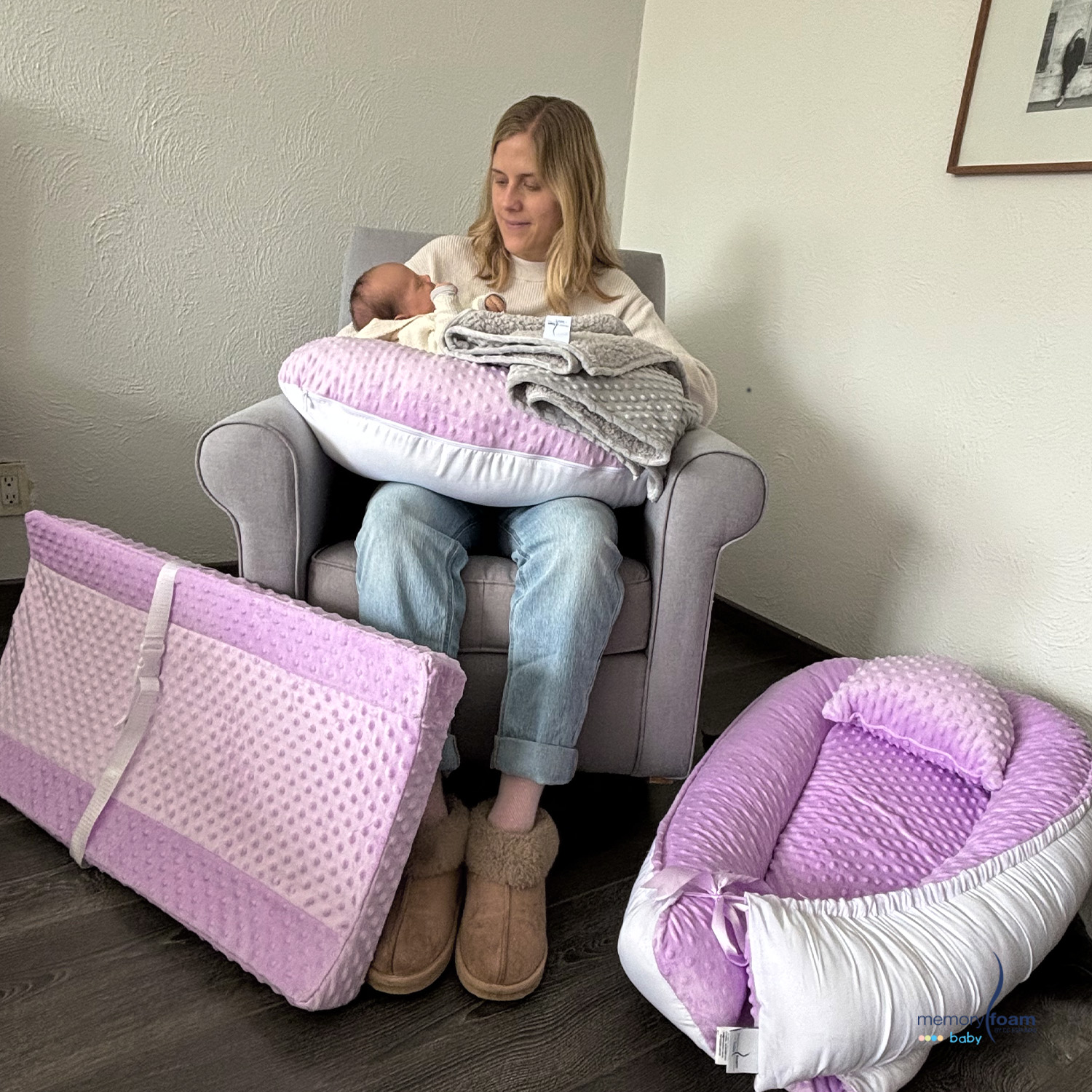 Foto 7 | Nido Bebé + Cambiador + Almohada Lactancia Morado + Cobija Gris