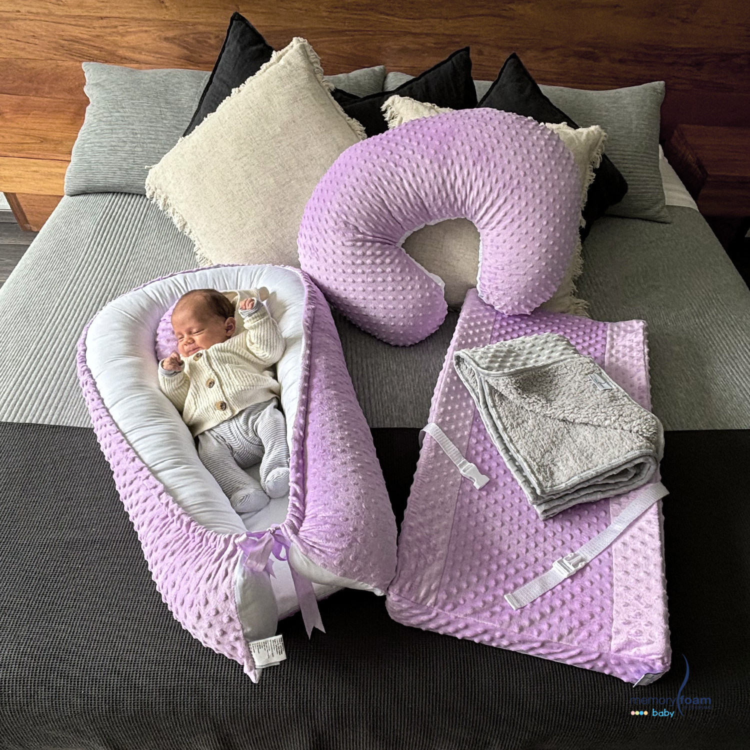 Foto 8 | Nido Bebé + Cambiador + Almohada Lactancia Morado + Cobija Gris