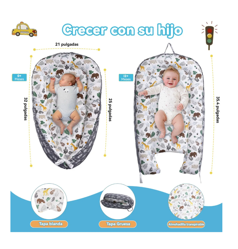 Foto 4 | Nido Colecho Para Bebés Cuna Portátil Cama Con Almohadas