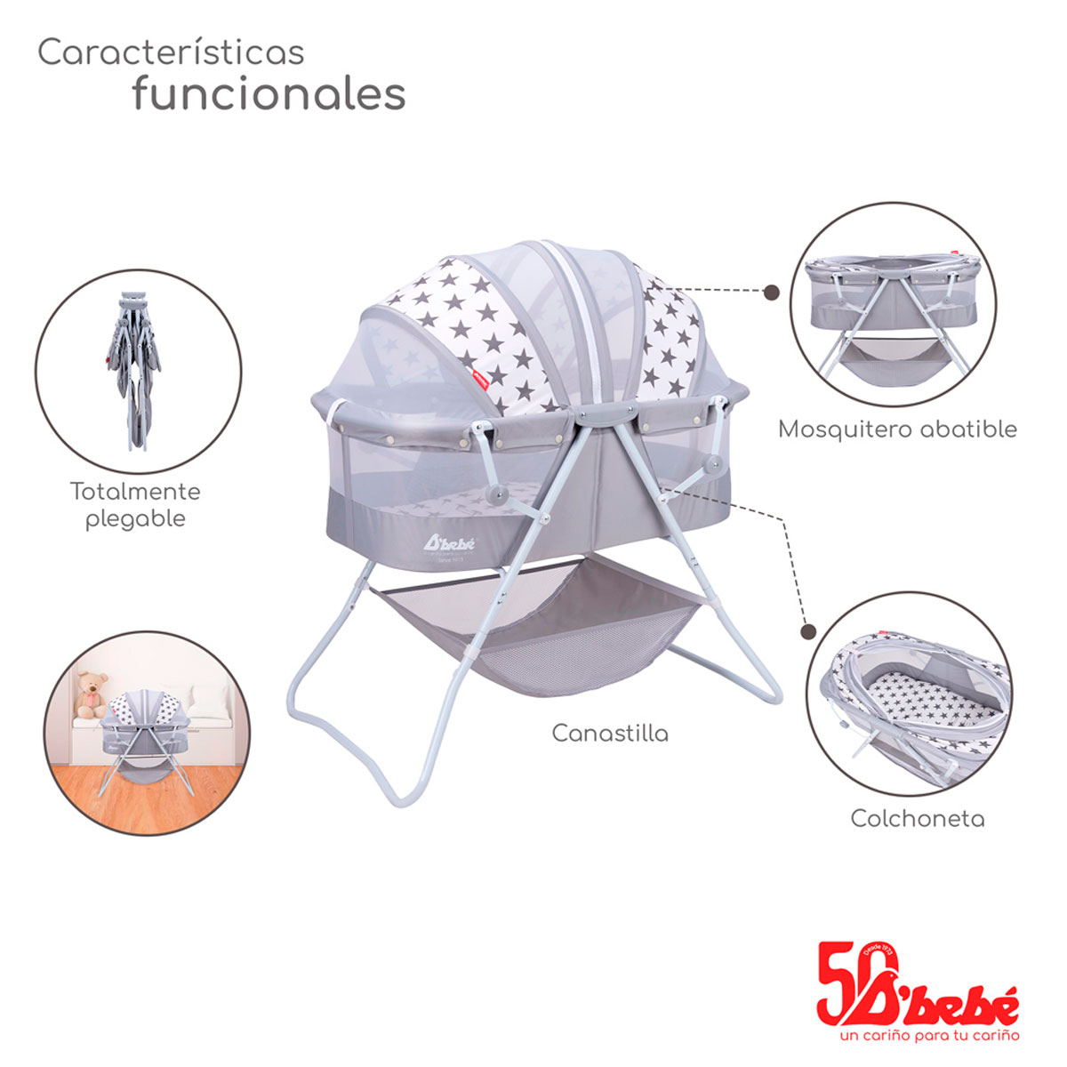 Foto 3 pulgar | Moisés Plegable D'bebé Gris