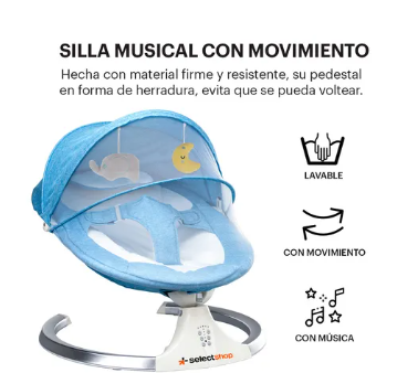 Foto 3 pulgar | Mecedora Eléctrica Acero Para Bebe Resistente Con Movimiento 4 Velocidades Incluye Bocina