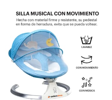 Foto 2 | Mecedora Eléctrica Acero Para Bebe Resistente Con Movimiento 4 Velocidades Incluye Bocina