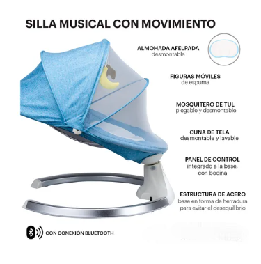 Foto 5 pulgar | Mecedora Eléctrica Acero Para Bebe Resistente Con Movimiento 4 Velocidades Incluye Bocina