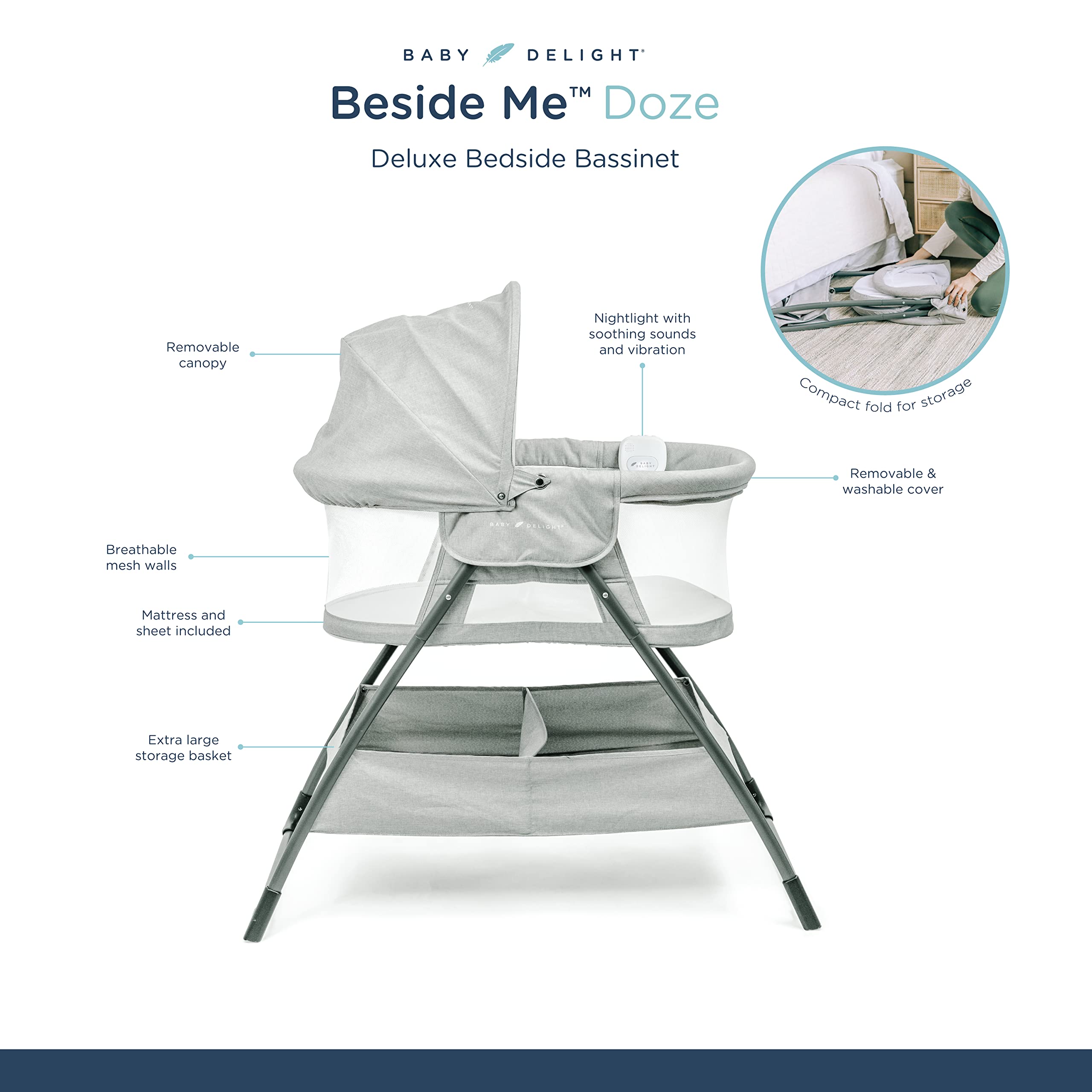 Foto 3 pulgar | Cuna Para Bebé Baby Delight Beside Me Doze Deluxe Pebble Grey - Venta Internacional.