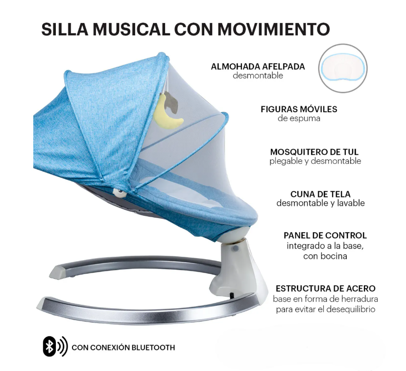 Foto 4 pulgar | Mecedora Electrica Para Bebe Moises Cuna Mosquitero Columpio