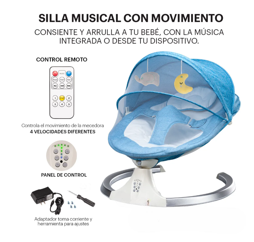 Foto 5 pulgar | Mecedora Electrica Para Bebe Moises Cuna Mosquitero Columpio
