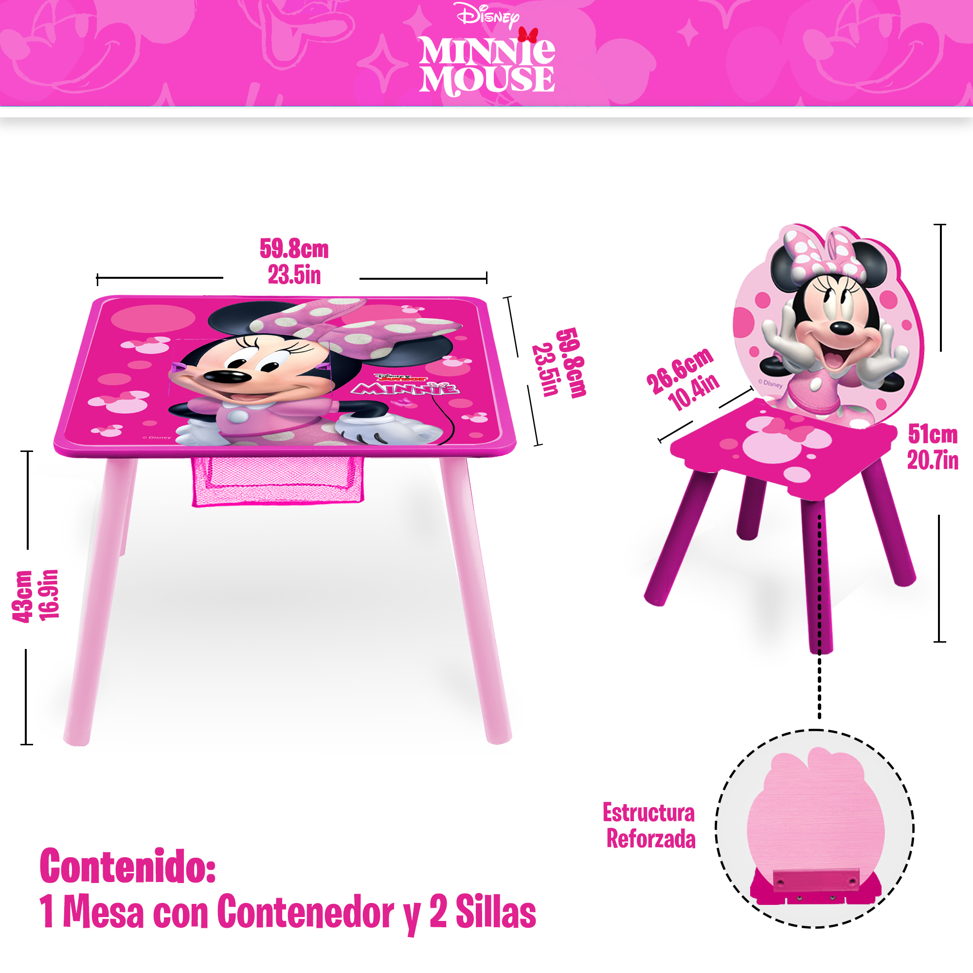 Foto 3 pulgar | Kids House Mesa Para Niños De Disney Hecha De Madera Con Almacenamiento Y Dos Sillas Para Niños, Perfecta Para La