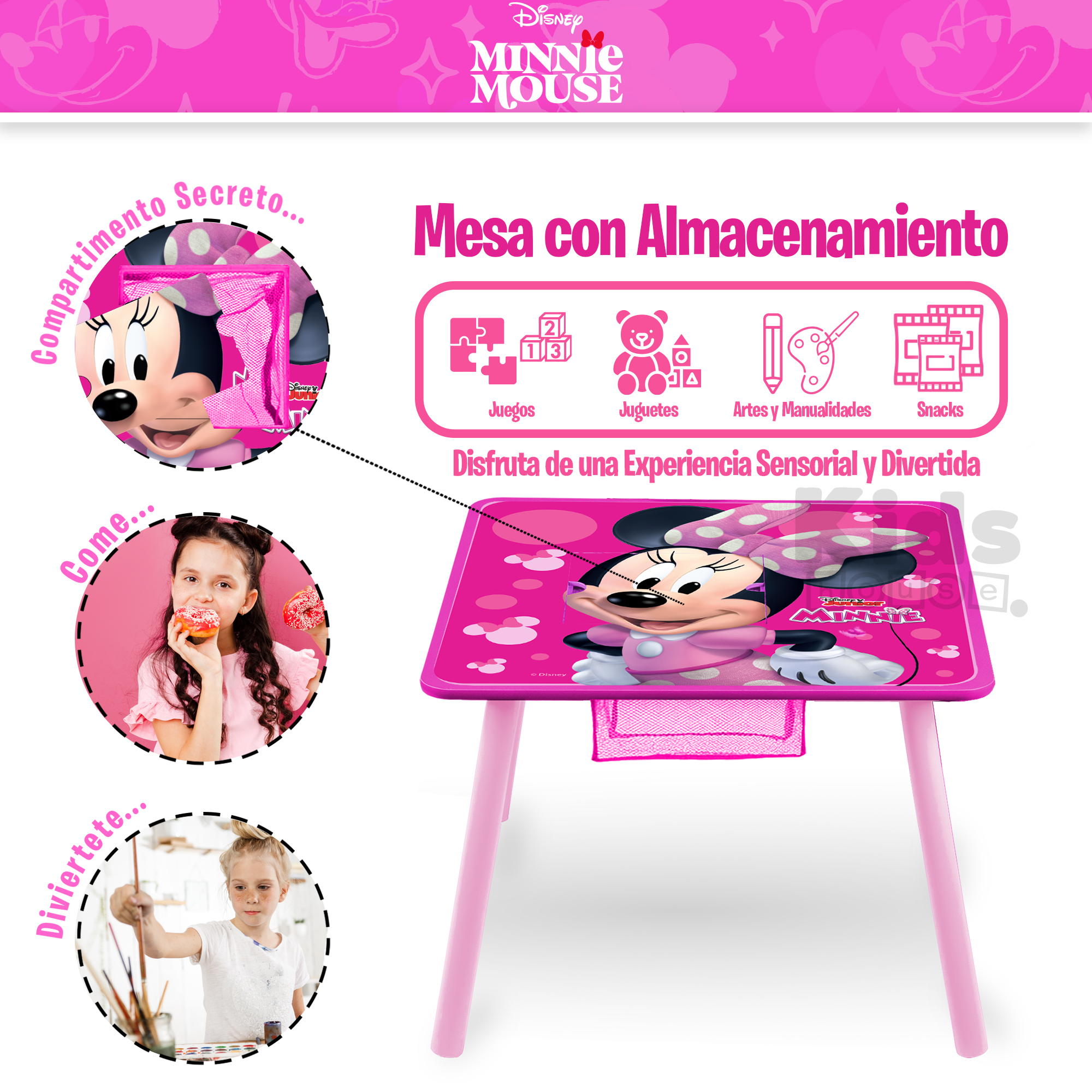 Foto 4 pulgar | Kids House Mesa Para Niños De Disney Hecha De Madera Con Almacenamiento Y Dos Sillas Para Niños, Perfecta Para La
