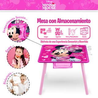 Foto 3 | Kids House Mesa Para Niños De Disney Hecha De Madera Con Almacenamiento Y Dos Sillas Para Niños, Perfecta Para La
