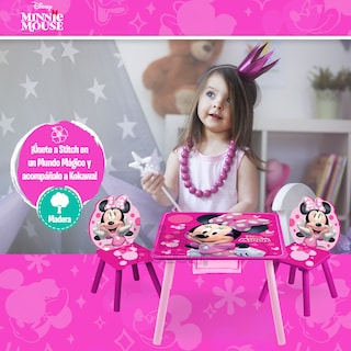 Foto 5 | Kids House Mesa Para Niños De Disney Hecha De Madera Con Almacenamiento Y Dos Sillas Para Niños, Perfecta Para La