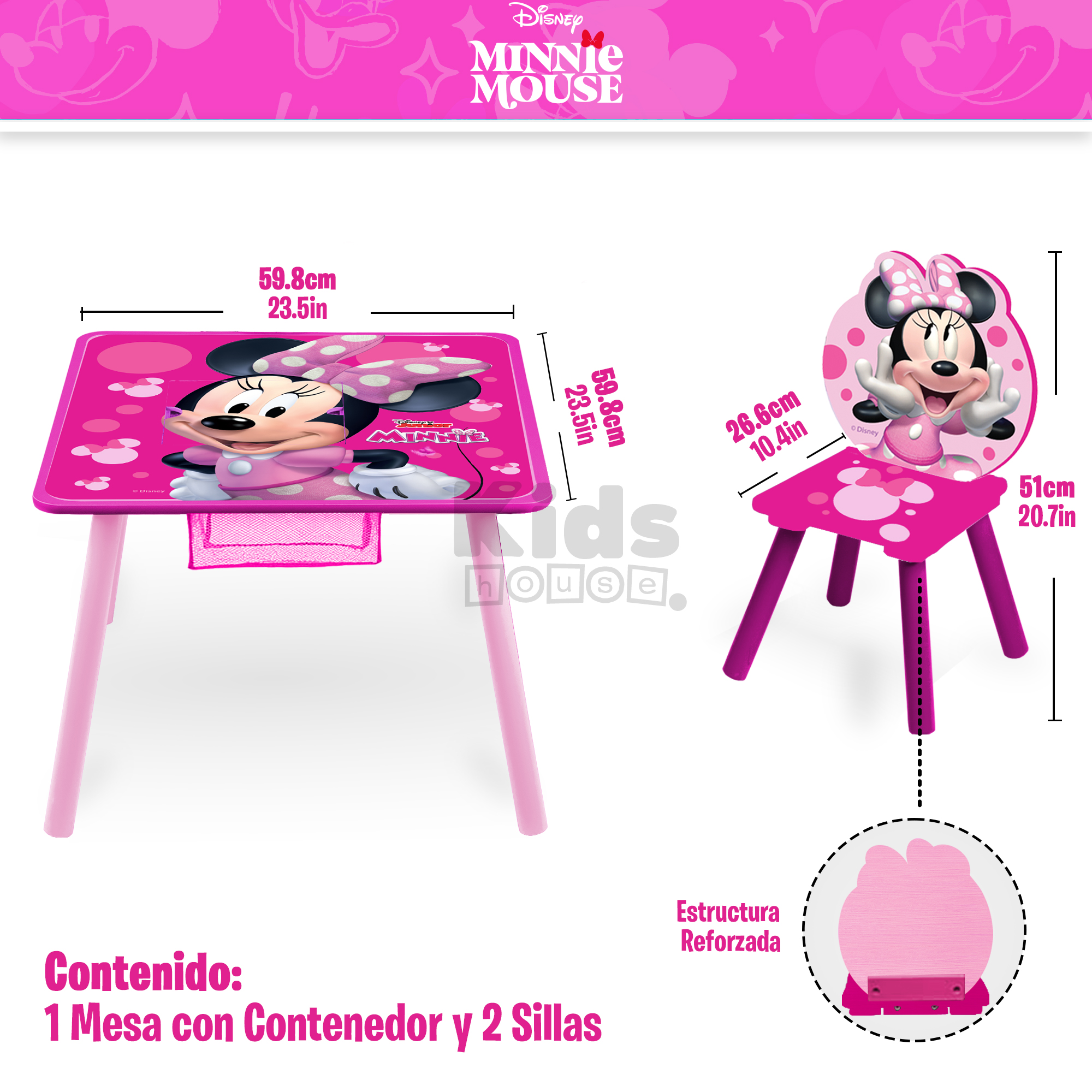 Foto 8 pulgar | Kids House Mesa Para Niños De Disney Hecha De Madera Con Almacenamiento Y Dos Sillas Para Niños, Perfecta Para La