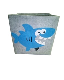 Foto 1 | Cesto Organizador De Ropa, Pañales O Juguetes Baby Room, Diseño Cuadrado Tiburón, Azul Blanco Y Gris.