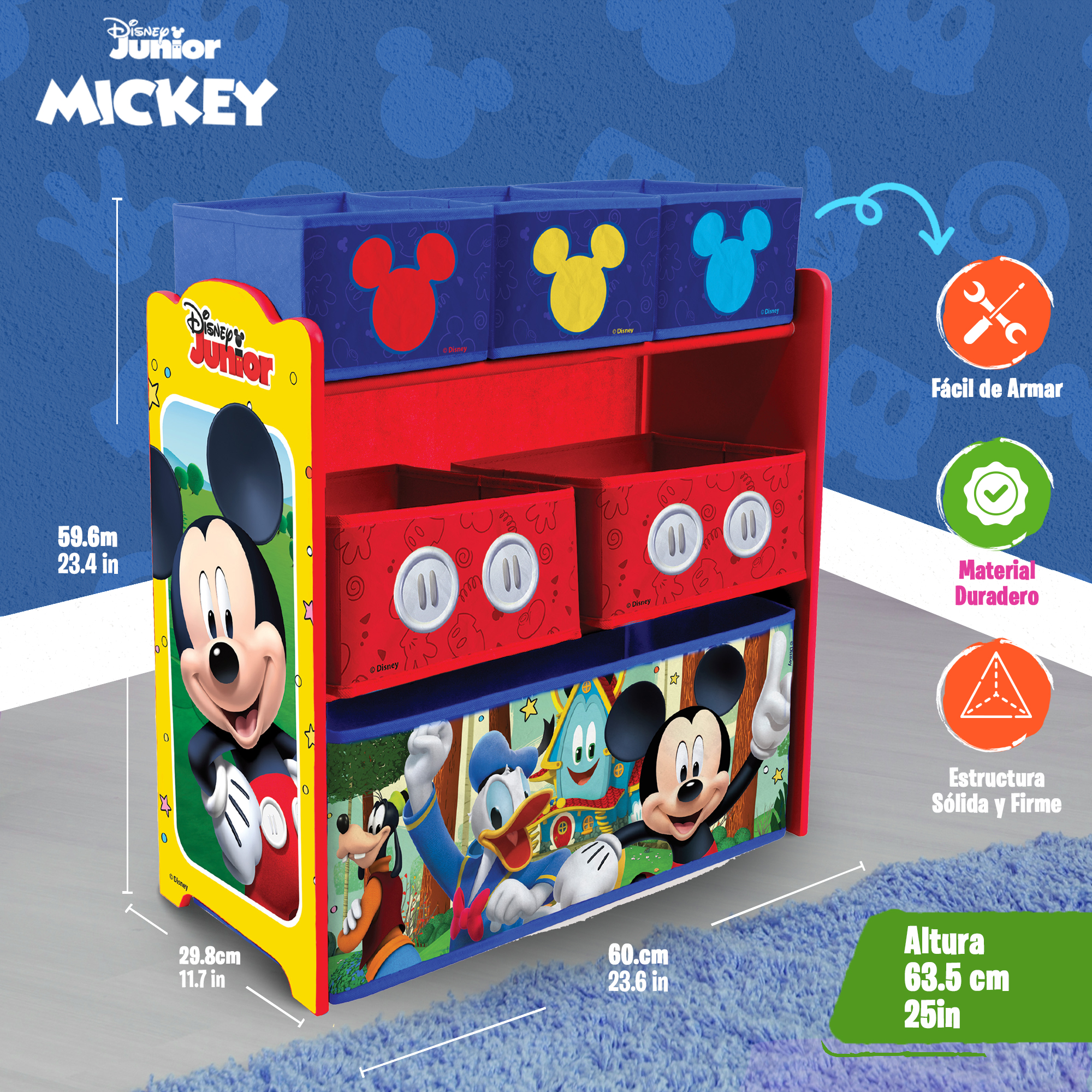 Foto 3 | Kids House Organizador De Juguetes De Madera De Disney Mickey Mouse, 6 Contenedores De Almancenamieto Extraibles Multi