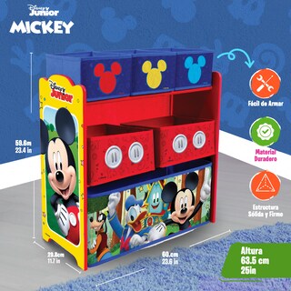 Foto 3 | Kids House Organizador De Juguetes De Madera De Disney Mickey Mouse, 6 Contenedores De Almancenamieto Extraibles Multi