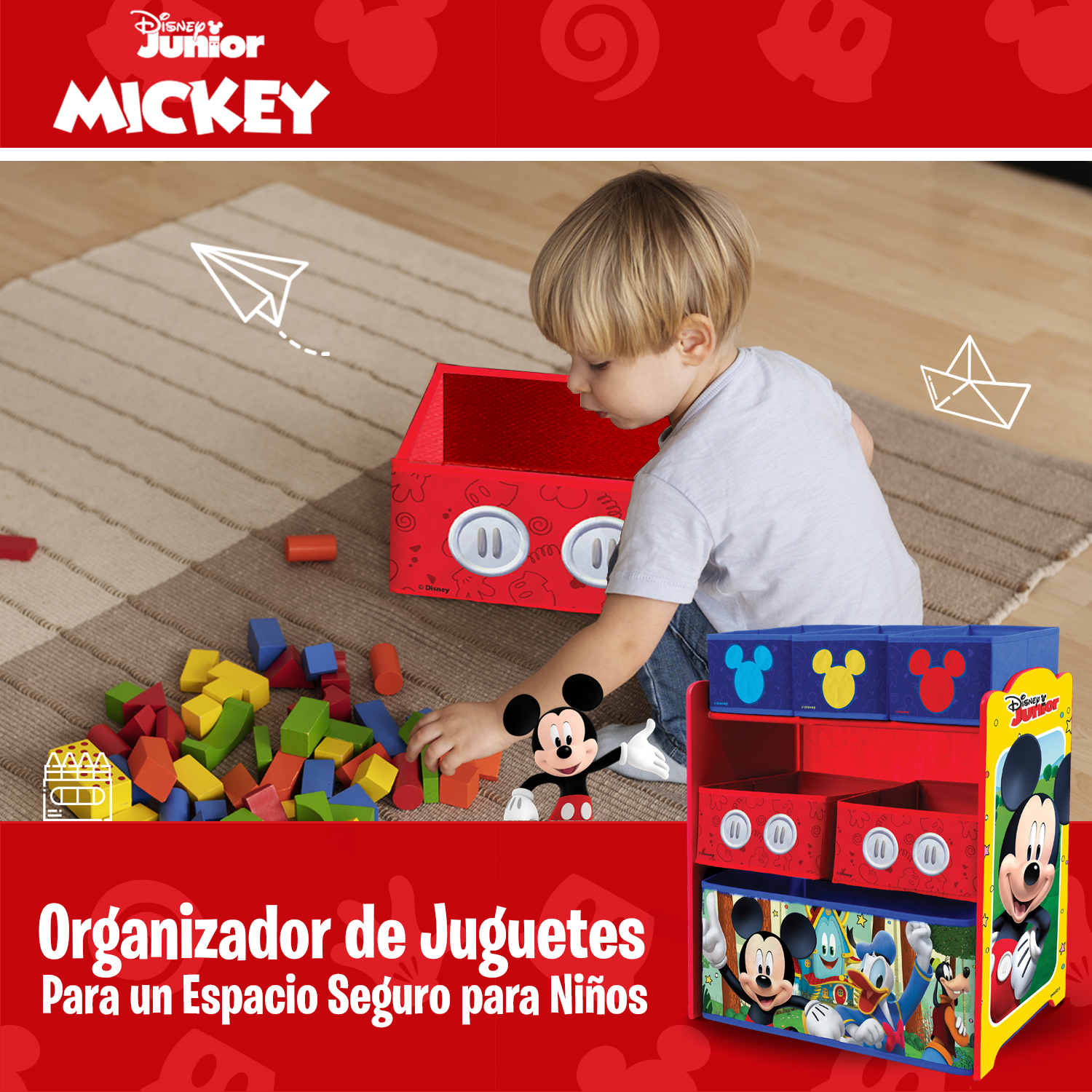 Foto 6 pulgar | Kids House Organizador De Juguetes De Madera De Disney Mickey Mouse, 6 Contenedores De Almancenamieto Extraibles Multi
