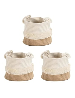 Foto 1 | Cesta de Almacenamiento Algodón Marrón 3 Piezas