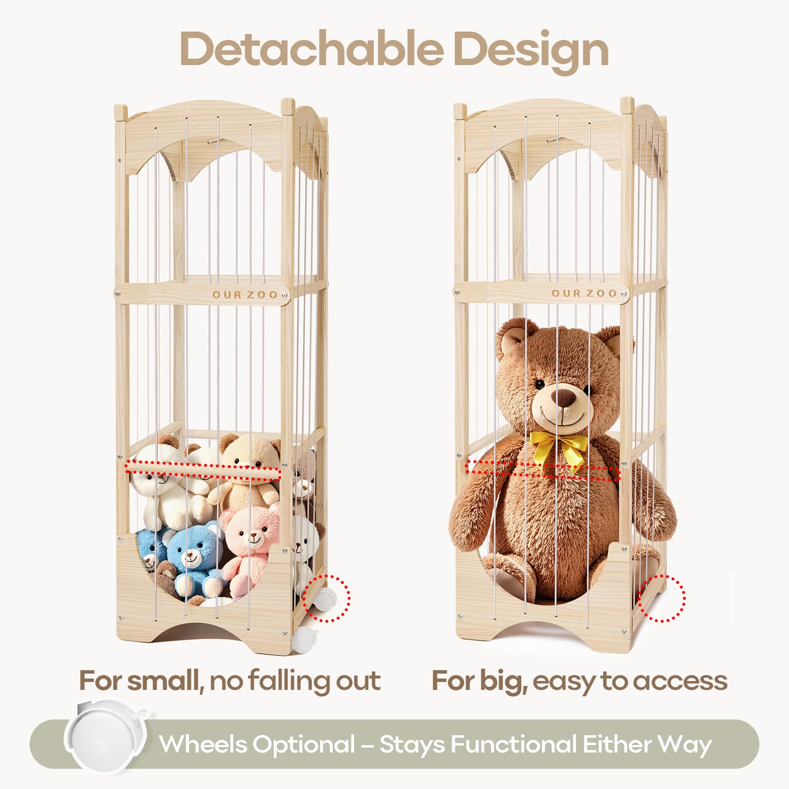 Foto 5 pulgar | Organizador De Almacenamiento De Animales De Peluche Fodoss De Madera Con Ruedas - Venta Internacional.