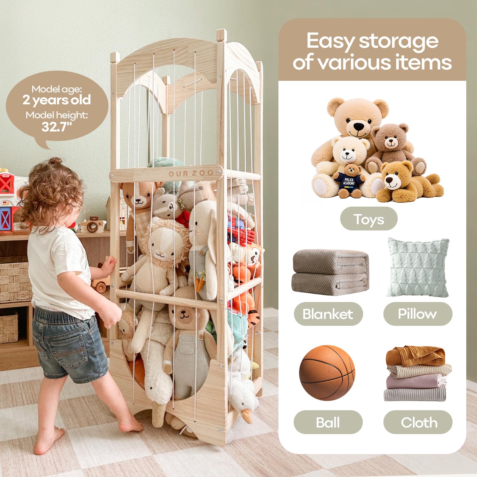 Foto 6 | Organizador De Almacenamiento De Animales De Peluche Fodoss De Madera Con Ruedas - Venta Internacional.