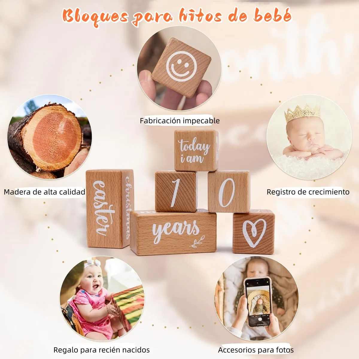 Foto 4 pulgar | Cubos Bloques Madera P/tomar Fotos De Días Meses Años A Bebé  Eo Safe Importsesi-21070 Marron