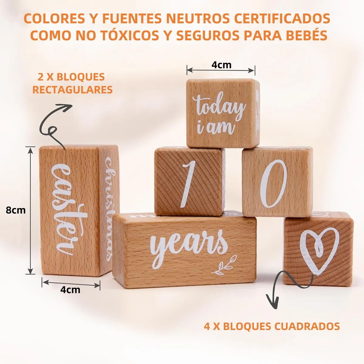 Foto 5 pulgar | Cubos Bloques Madera P/tomar Fotos De Días Meses Años A Bebé  Eo Safe Importsesi-21070 Marron