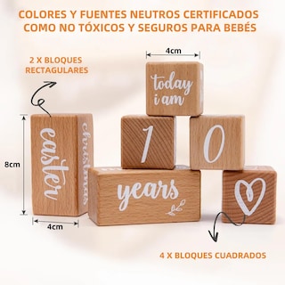 Foto 4 | Cubos Bloques Madera P/tomar Fotos De Días Meses Años A Bebé Eo Safe Importsesi-21070 Marron
