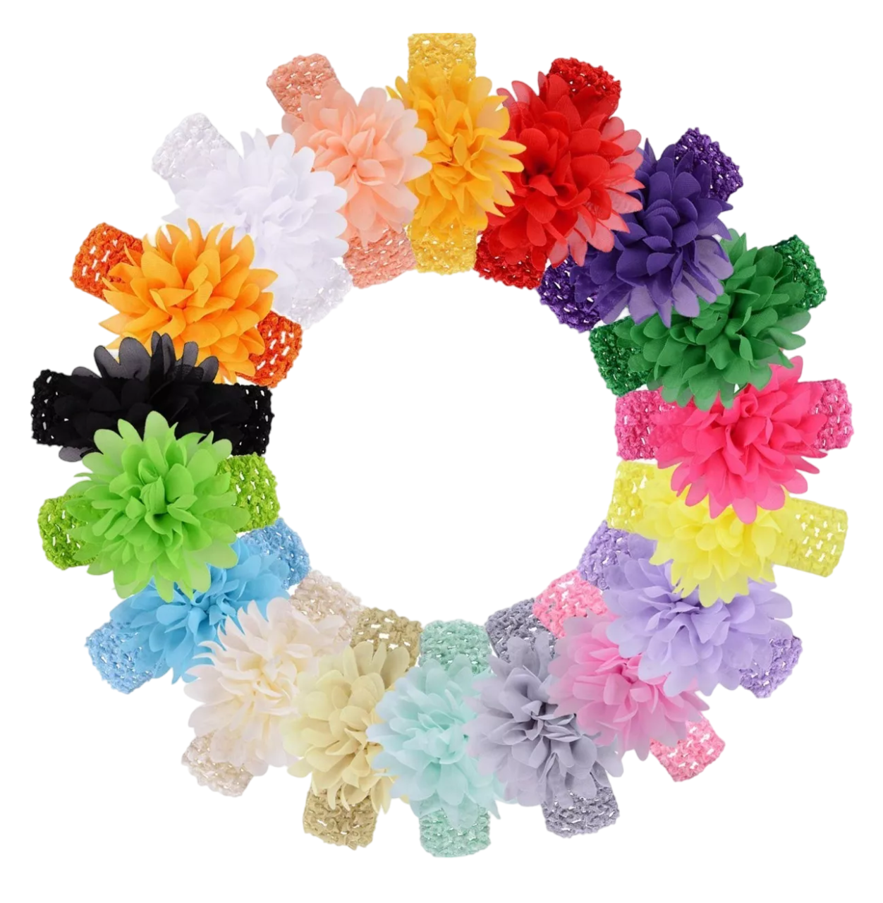 Diadema Elástica con Flores Lab.G Multicolores de Encaje para Niñas 18 Piezas