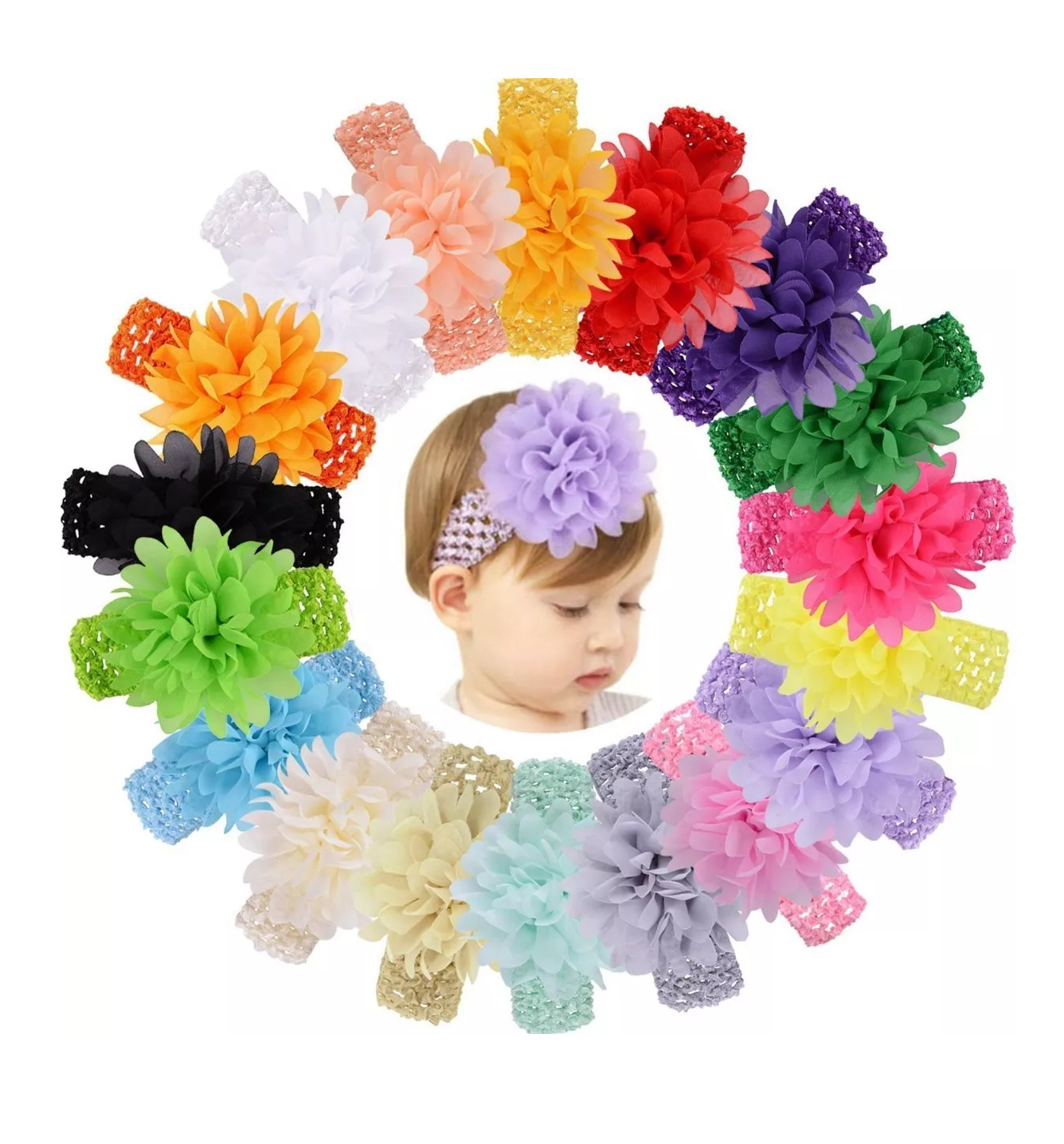 Foto 6 pulgar | Diadema Elástica Con Flores De Encaje Para Niñas, 18 Colores