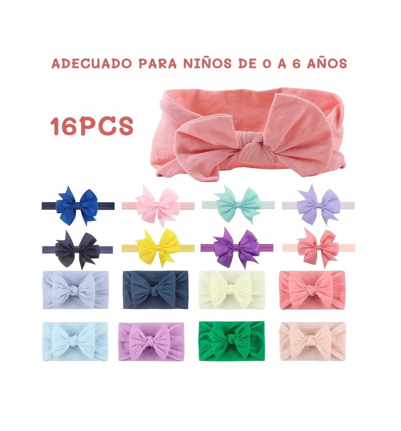 Foto 2 | Diademas De Lazo De Nailón Para Bebé Bandas 16 Piezas, Multicolor