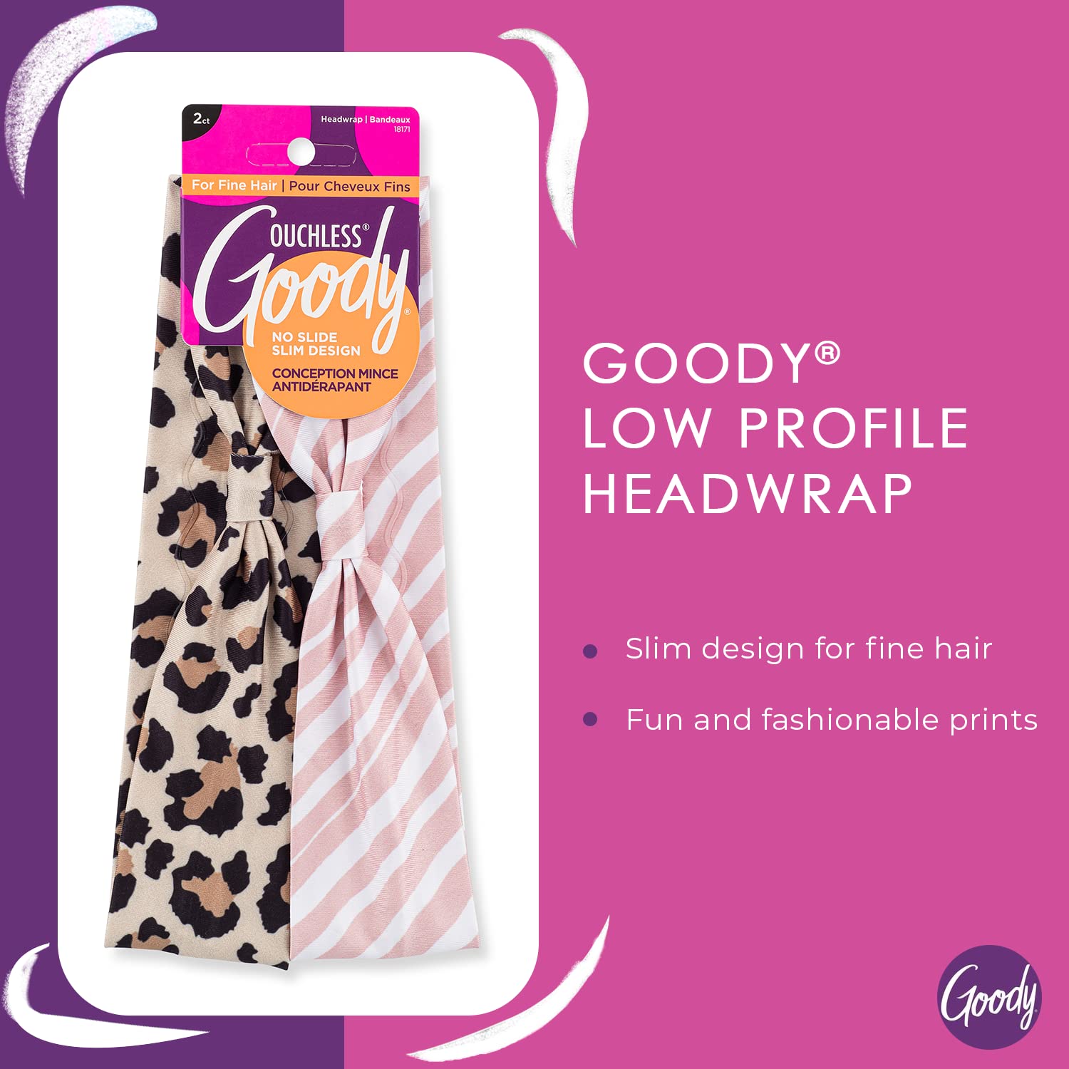 Foto 3 pulgar | Headwraps Goody Low Profile Para Cabello Fino, 2 Guepardos Y Rayas - Venta Internacional.