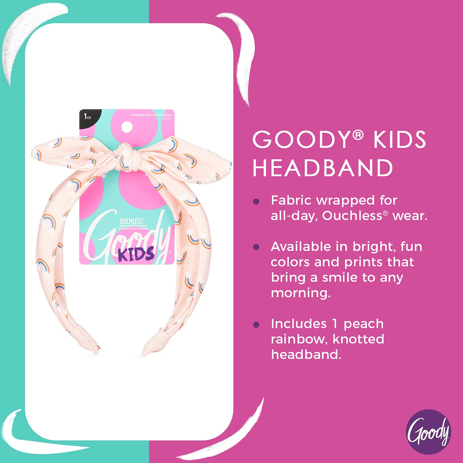 Foto 3 pulgar | Diadema Goody Kids Con Estampado De Arcoíris, Ajuste Cómodo, Tipo De Cabello - Venta Internacional.