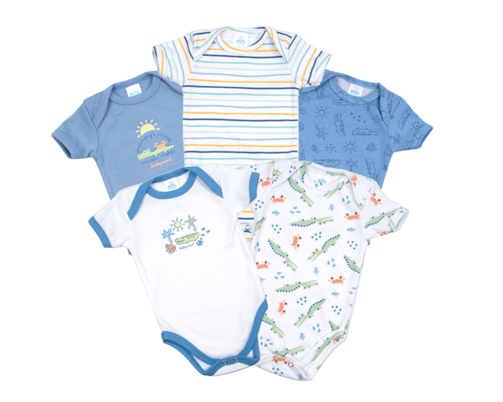 Set Pañaleros Manga Corta 12 Meses Baby Mink BM09M Azul 5 Pzas