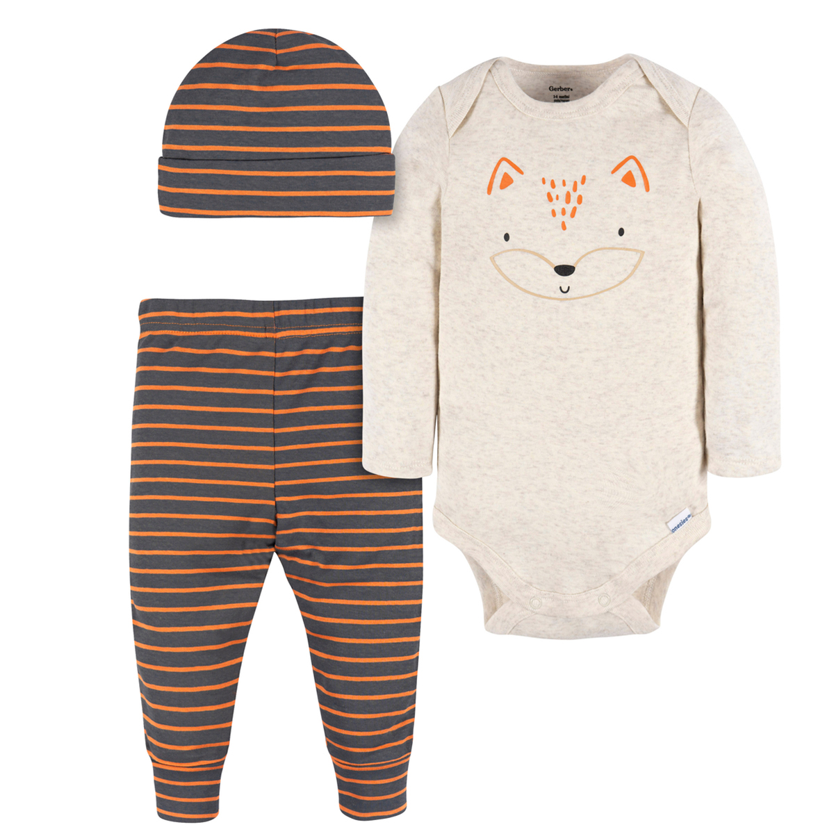 Conjunto Gerber Essentials Bebé 3 Pzs Algodón Naranja Blanco