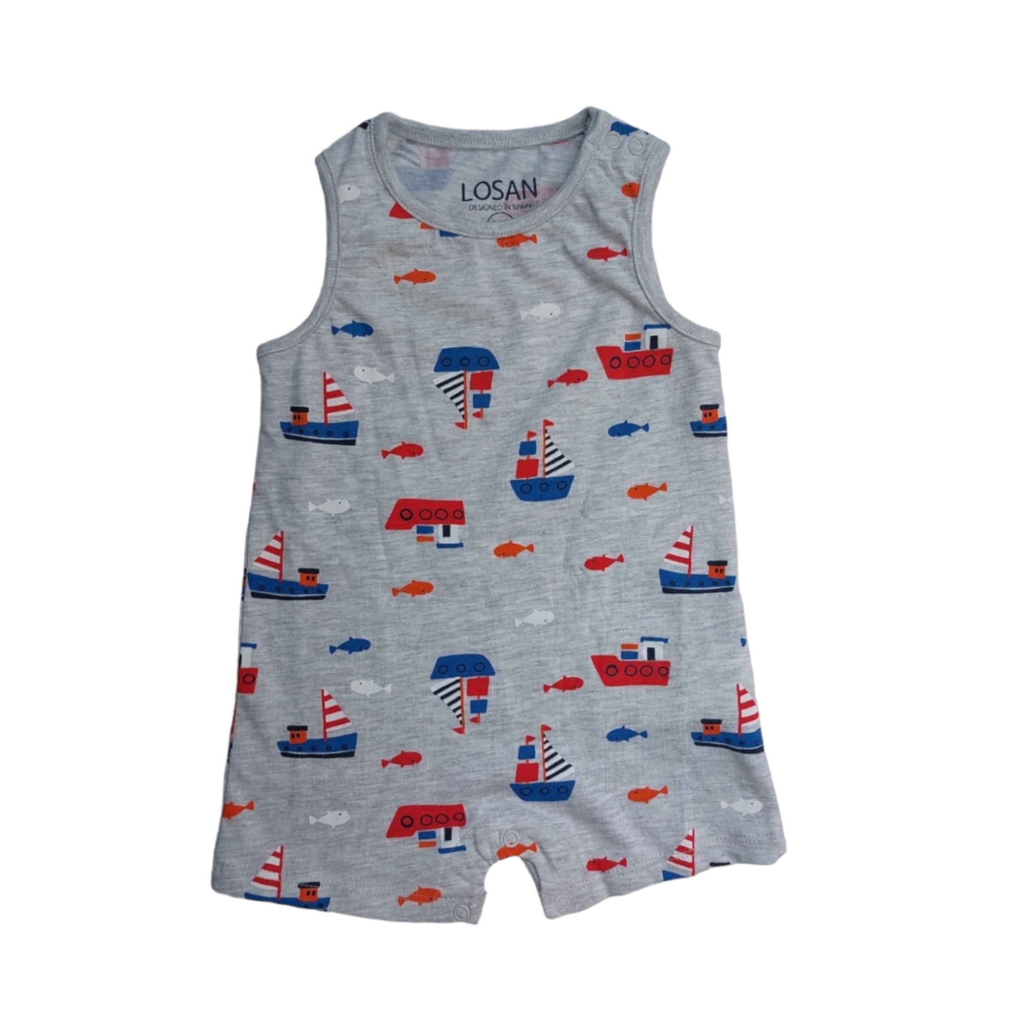 Pañalero Estampado Barcos Losan Color Gris Para Bebé Niño