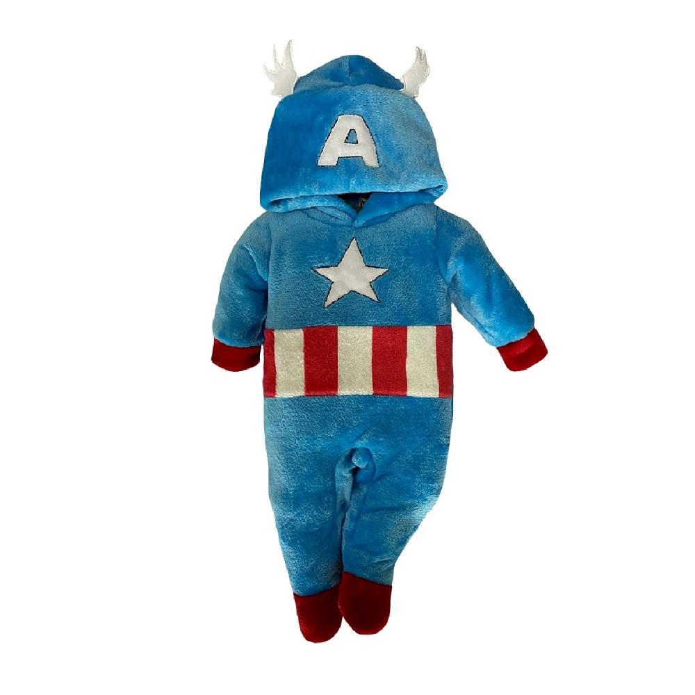 Mameluco con Gorro Bordado Marvel Azul para Bebé