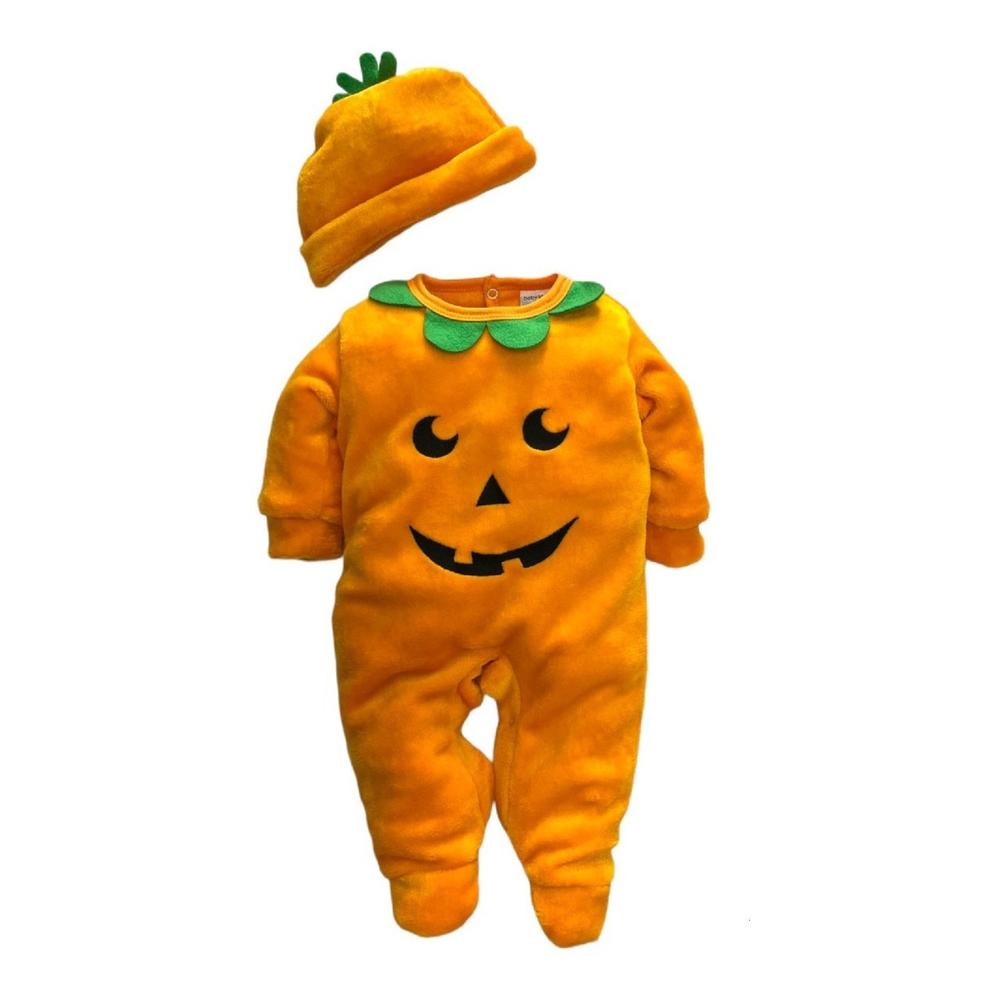 Mameluco Baby Kisses 0368-18 Halloween Calabaza Naranja con Gorro