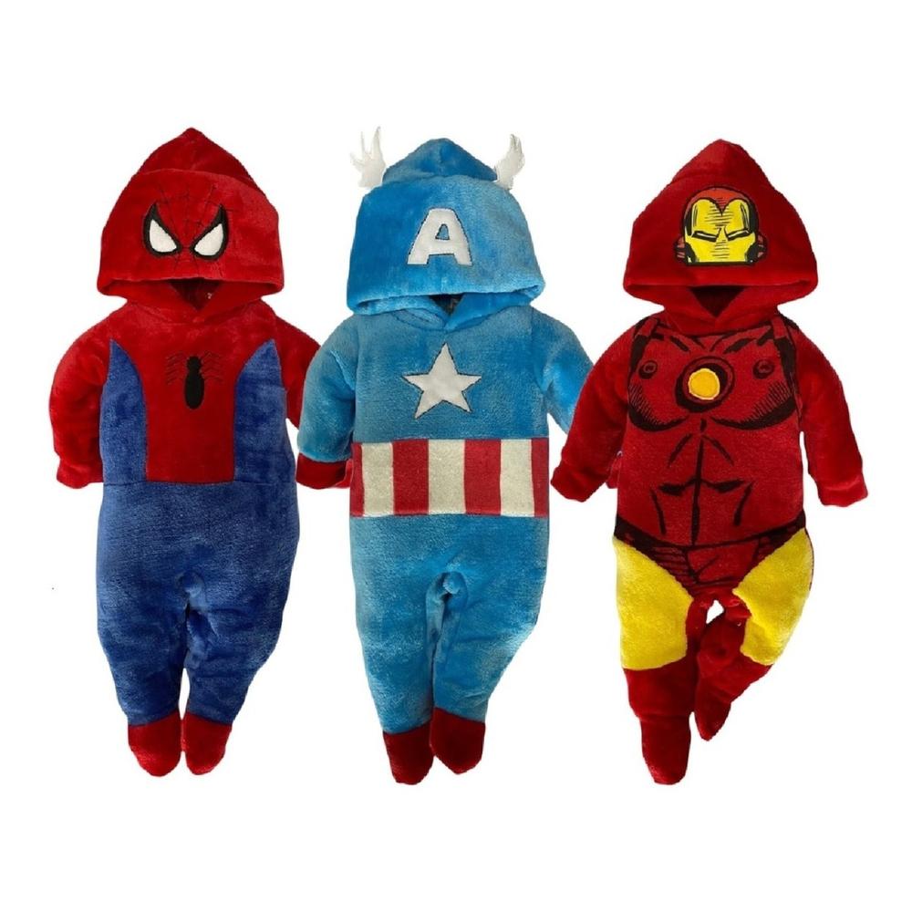 Kit 3 Mamelucos Marvel Ironman/Capitán/Spider color Rojo