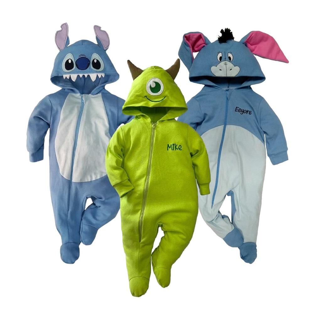 Kit de 3 Mamelucos Disney Stitch, Mike y Eeyore de Algodón $789