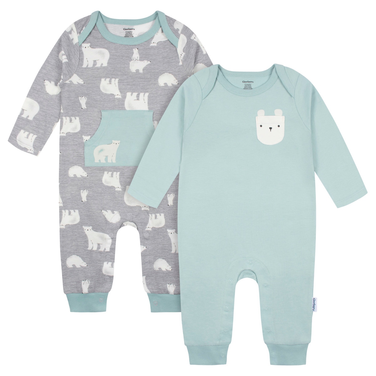 Mameluco Gerber Pack 2 Algodón Con Pies Gris Azul Bebé $599