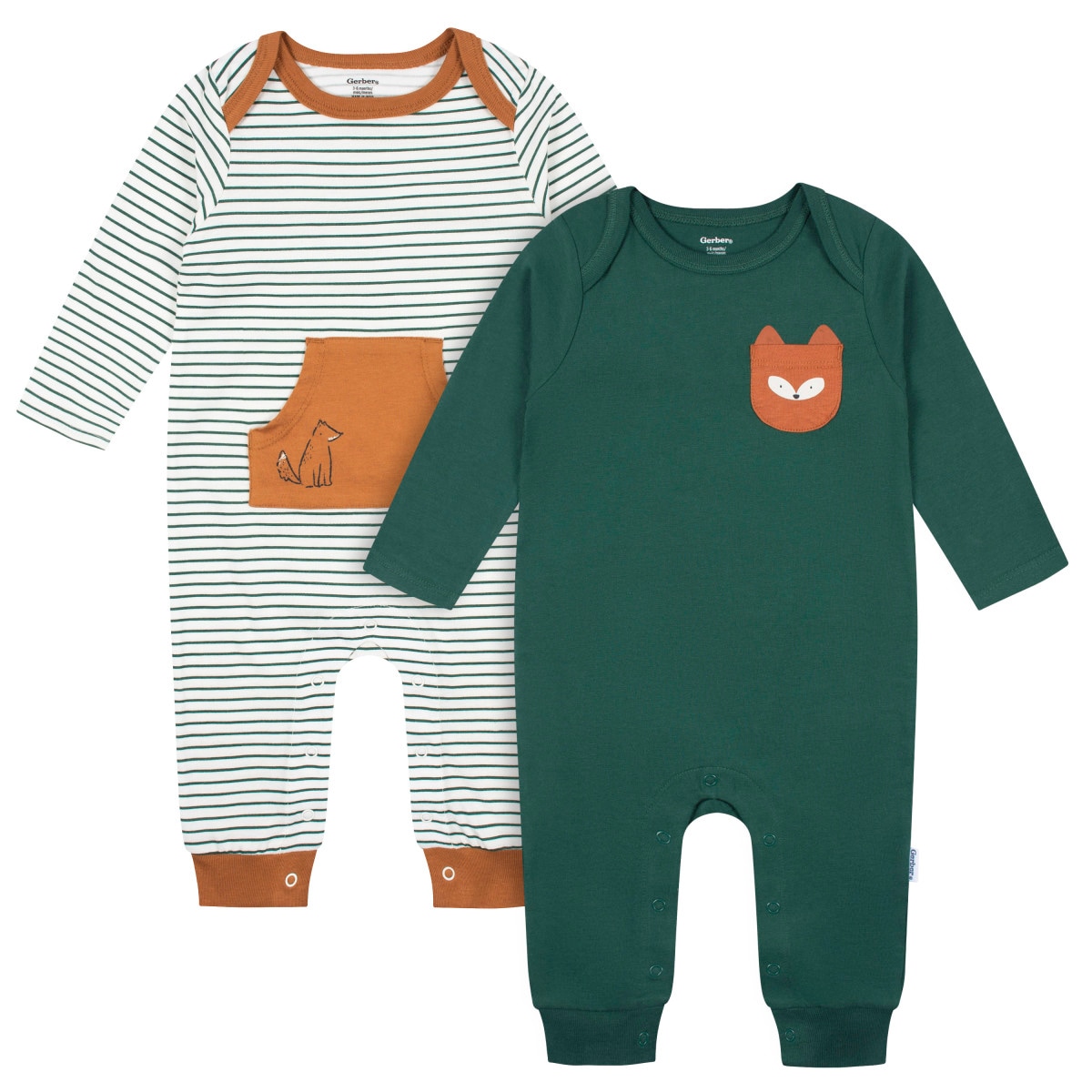 Mameluco Gerber Pack 2 Algodón Verde Con Pies Bebé $599