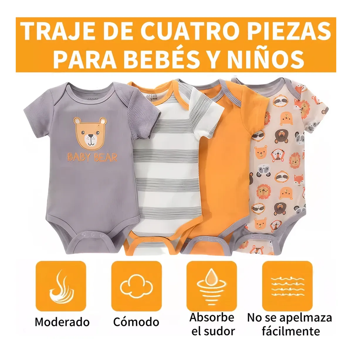 Foto 5 pulgar | Pañaleros 4 Piezas De Manga Corta 9 Meses Eo Safe Imports Esi-21212 Multicolor