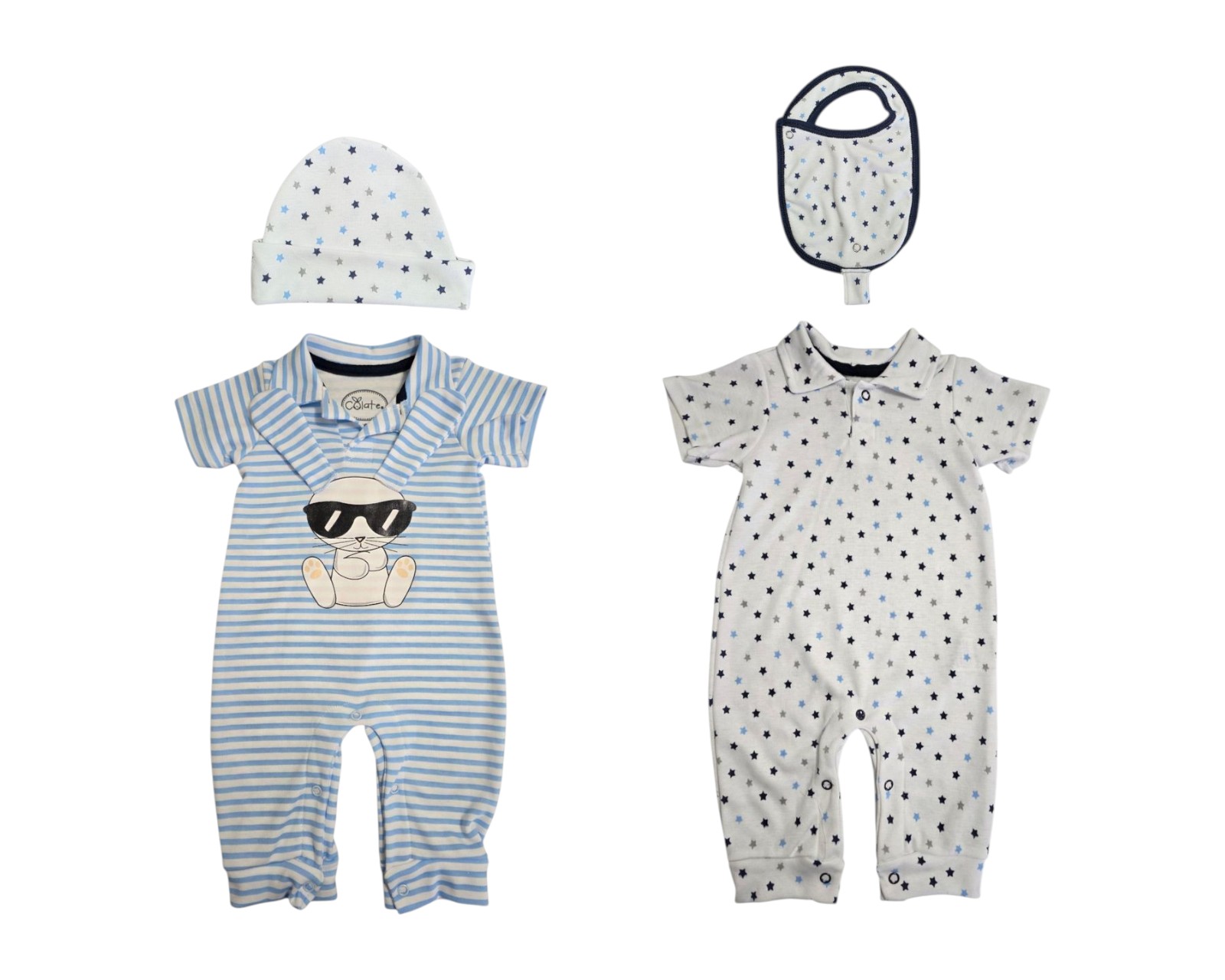 Conjunto Para Niño Colate Conejo Lineas Azules Cuello Polo