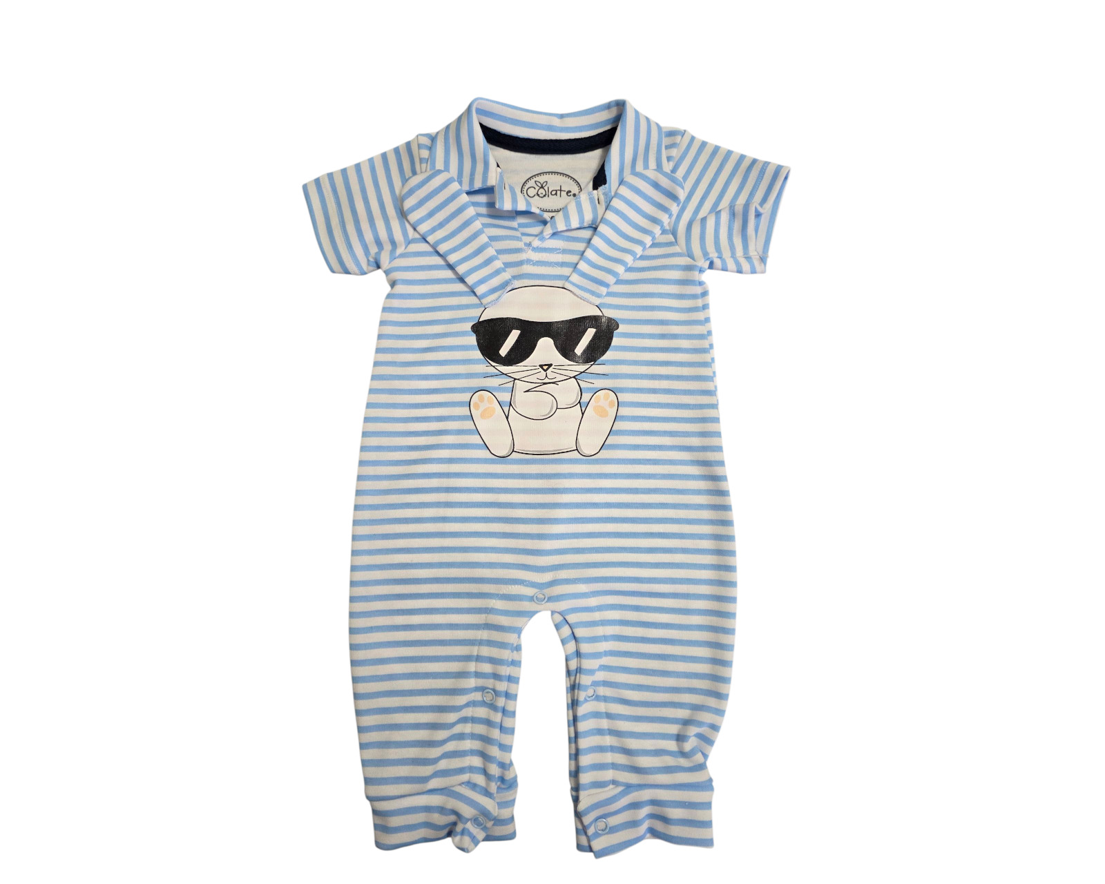 Foto 3 pulgar | Conjunto Para Niño Colate Conejo Lineas Azules Cuello Polo