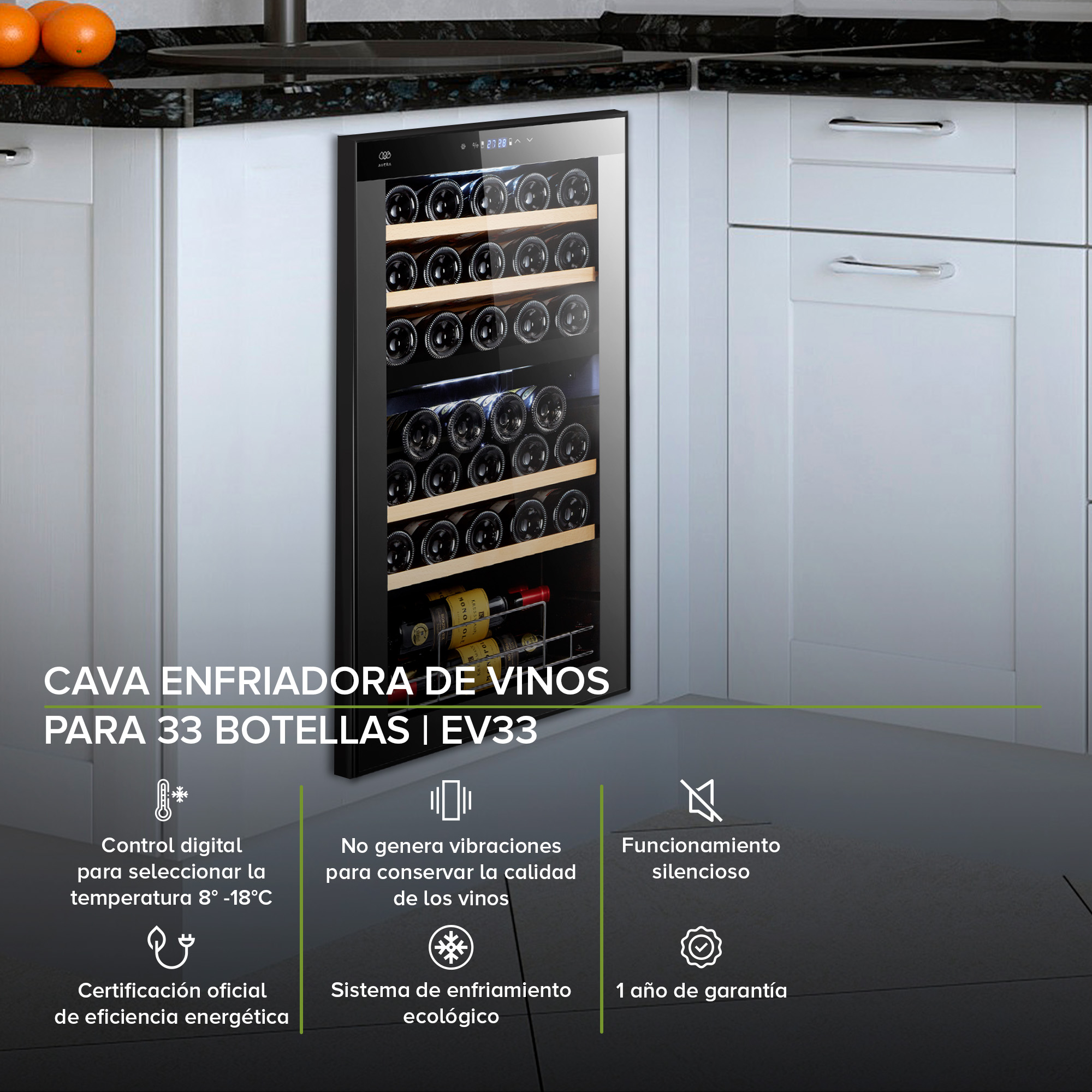 Foto 3 pulgar | Cava Enfriadora de Vinos Avera Ev33 para 33 Botellas color Negro
