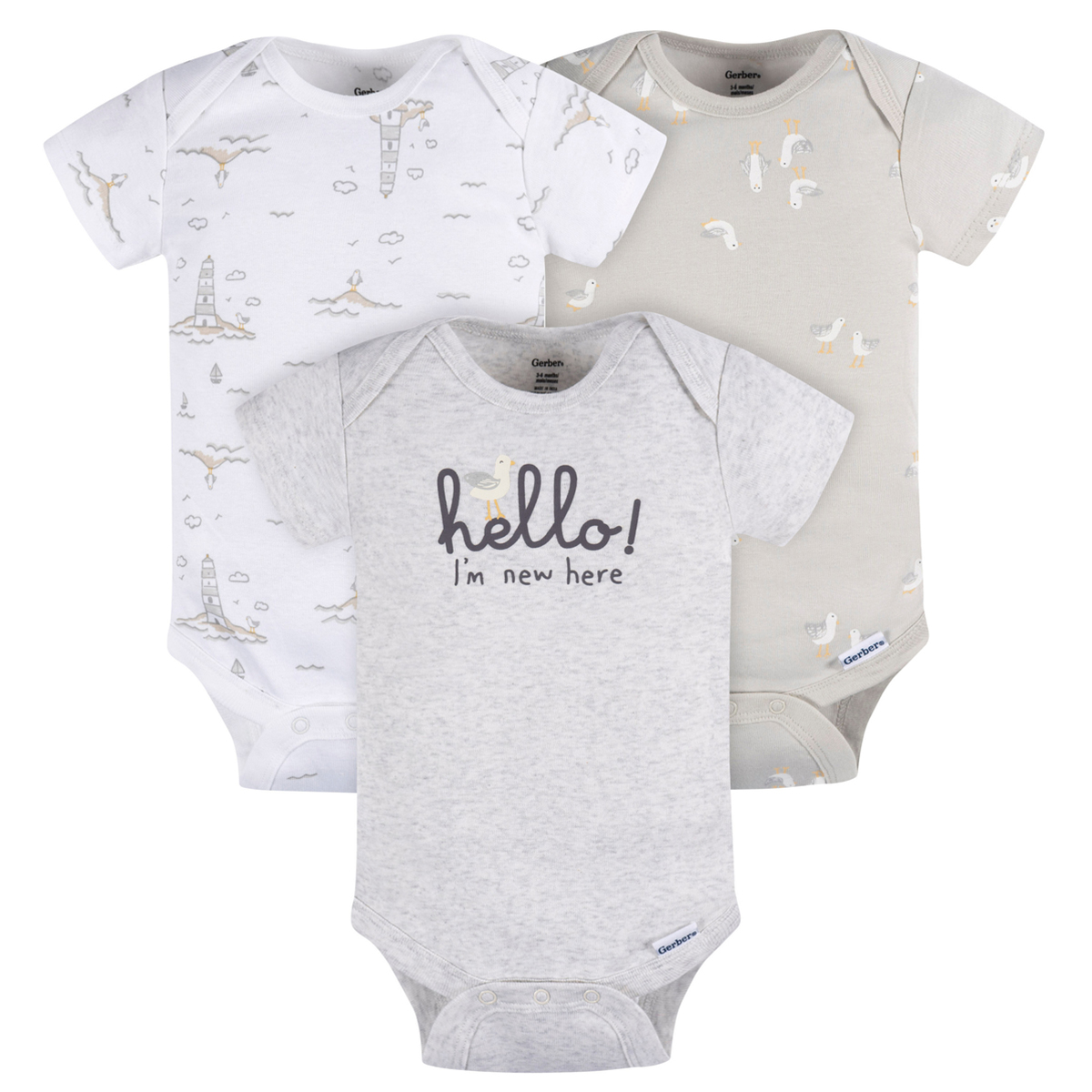 Pañalero Gerber Essentials 3 Pzs Blanco Gris Bebé Conjunto