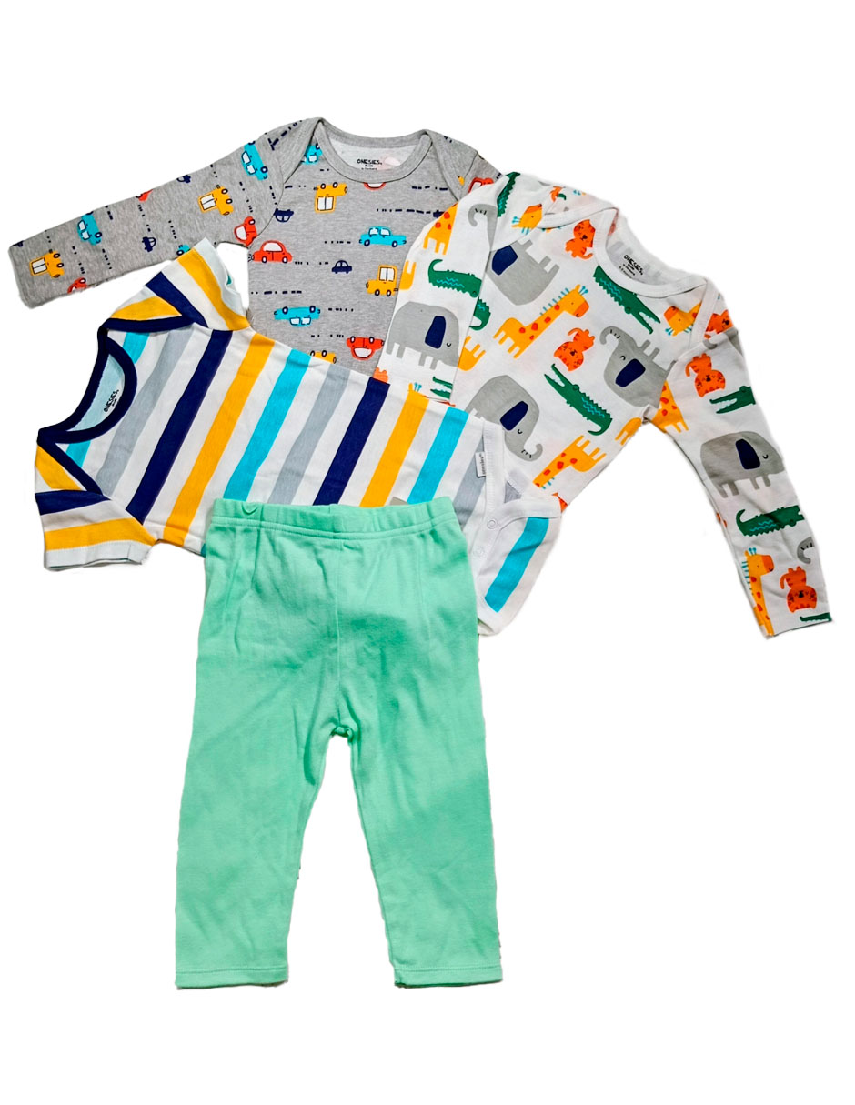 Foto 1 | Kit 4 Piezas Bebé Niño Onesies Pañaleros Y Pantalón Multicolor Op226hd
