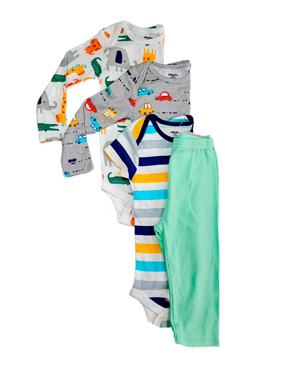 Foto 2 | Kit 4 Piezas Bebé Niño Onesies Pañaleros Y Pantalón Multicolor Op226hd