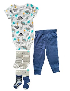 Foto 1 | Kit 4 Piezas Bebé Niño Onesies Pañalero Pantalón Y Calcetines Multicolor Op2196hk
