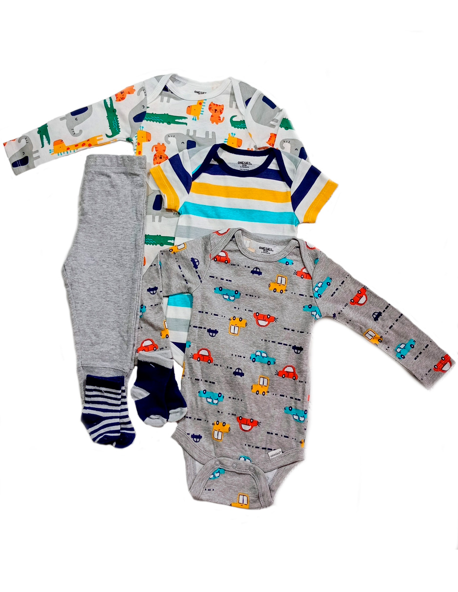 Kit 5 Piezas Bebé Niño Onesies Pañaleros  Pantalón Y Calcetines Multicolor Op223hd